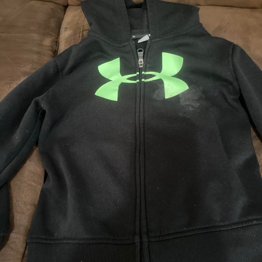 Under Armour Kids Black Neon Green Full Zip Hoodie Jacket Size 5 Athleisure